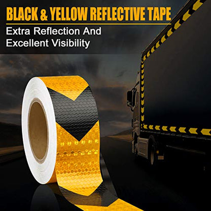 SEVEN SPARTA Arrow Reflective Tape for Trailers, Black/Yellow, 2in x 100ft - color: Black and Yellow