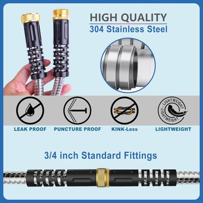 10ft Metal Garden Hose, Water Lead-in Hose Extension, Stainless Steel Hose Extension Adapter for Hose Reel/RV, Drinking RV Water Hose, Reel Extender for Yard, Female to Female, Durable - size: 10 FT