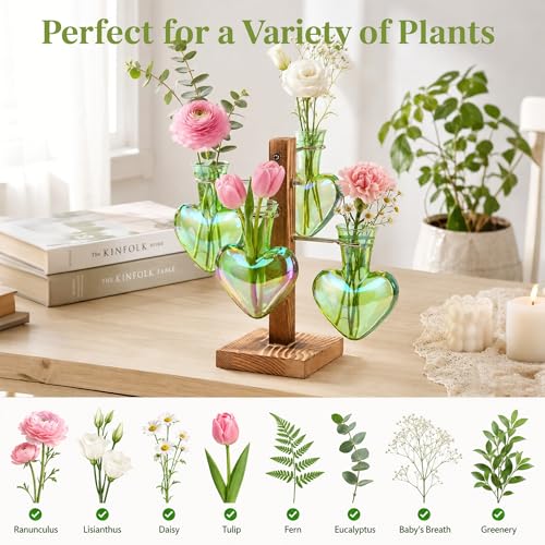 Nacome Plant Terrarium Propagation Stations: Green Vase with Wooden Stand - color: Green