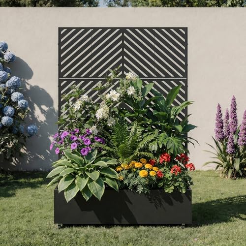 Metal Raised Garden Bed with Trellis and Wheels, 71"x47"x16" (Black-Arrow) - color: Black-arrow, size: 71"x47"x16"