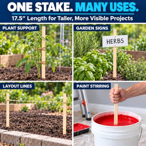 25 Pack Wooden Garden Stakes, 17.5" Long x 3/4" Wide, Made in USA Pine Plant Markers, Chisel Point Yard Stakes for Gardening, Landscaping, Row Labels, Signs & Crafts - size: 17.5" Long (25 Pack)