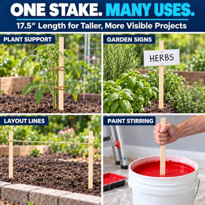 25 Pack Wooden Garden Stakes, 17.5" Long x 3/4" Wide, Made in USA Pine Plant Markers, Chisel Point Yard Stakes for Gardening, Landscaping, Row Labels, Signs & Crafts - size: 17.5" Long (25 Pack)