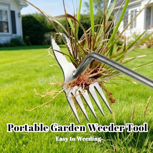 Weed Puller Tool, 5-Claw & Crab Claw 2-in-1 Heavy Duty Weed Remover, Ergonomic Long Handle Manual Weeding Tool for Dandelion, Crabgrass, Patio, Lawn & Garden