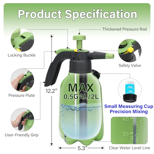 0.5 Gallon Hand Pump Sprayer with 2 Adjustable Nozzle