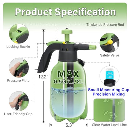 0.5 Gallon Hand Pump Sprayer with 2 Adjustable Nozzle