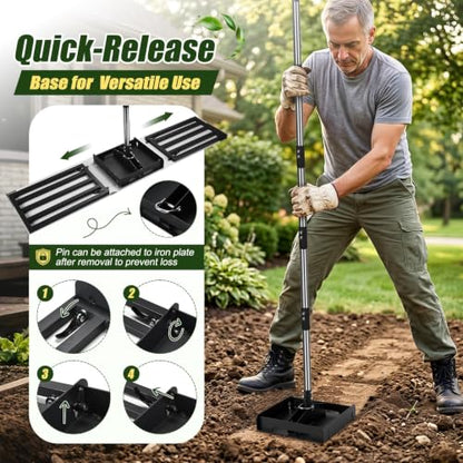 AugFir 2-in-1 Lawn Leveling Rake, Tamp and Lawn Leveler Tool，Heavy Duty Iron Dual-use 45” x 11” Base Plate with 76” Stainless Steel Handle, Quick Detach for Garden, Yard, Farm - color: Gray Black