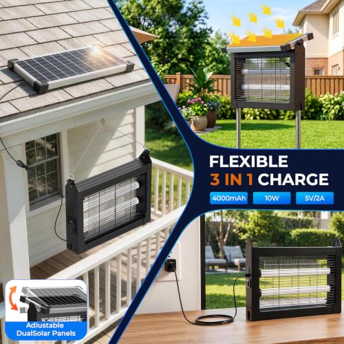 Solar Bug Zapper Outdoor, 4500V Mosquito Zapper with Water Wave Projector