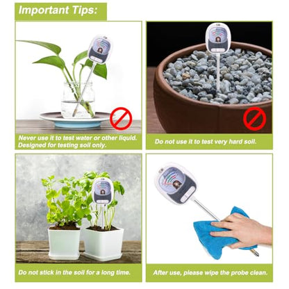 HSLGOVE 4-in-1 Soil Test Kit – Soil Moisture Meter, pH, Fertility & Sun-Light, No Battery Required, Large Dial Soil Tester for Indoor & Outdoor Gardening, Lawn, Farm –Paper White