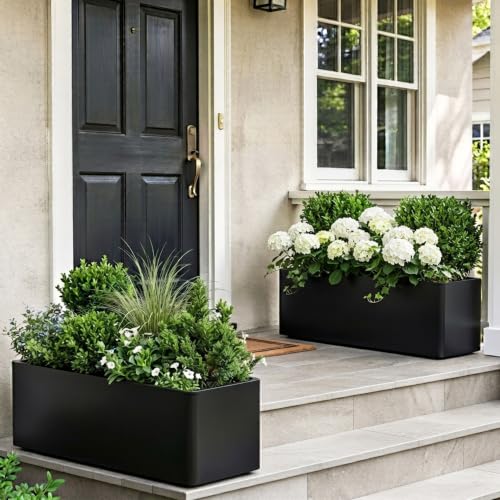 2 Pack 32" Large Rectangular Metal Planter Boxes Outdoor, Long Planter Box - size: 32"L x 12"W x 15.98"H