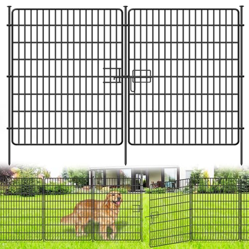 15 Panels No Dig Fence with Gate, 32 in(H) X 36 ft(L) Garden Decorative Fence Animal Barrier for Dogs, Rustproof Metal Garden Edging Border for Outdoor, Yard, Patio, Black - color: Black, size: 15 Panels 32 in(H) X 36.2 ft(L) with gate