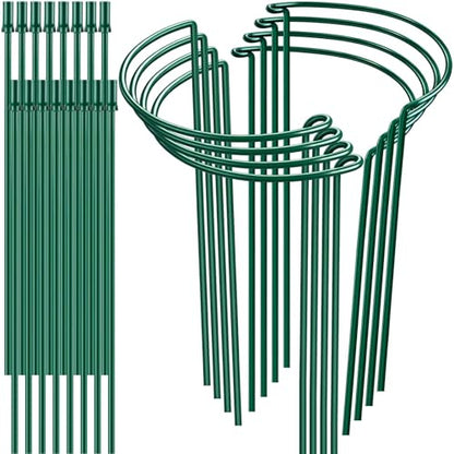 8 Pack 32 or 16 inch Adjustable Plant Support Stakes, Heavy-Duty Half Round Peony Support, Garden Plant Stakes Cage for Outdoor Plants, Peony, Tomato, Hydrangea, (16In Support +16In Extension Tubes) - size: 10"W x31.8"H