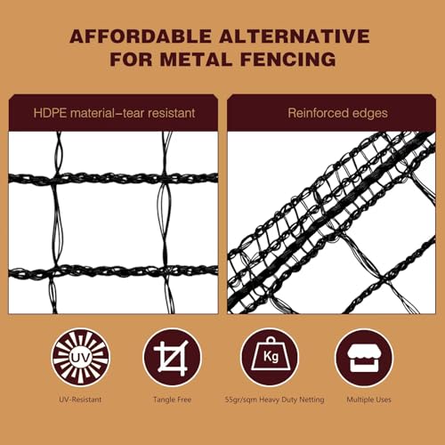 Deer Fence Netting,Plastic Mesh Fence 6.5x50ft,Reinforced Edges 55gsm Heavy Duty Animal Barrier,Ideal for Garden Netting,Against Bird,Temporary Fence,Fruit Plant Protection,Black - size: 6.5ft*50ft