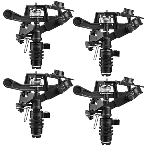 Honoson 4 Pcs 1/2 Inch Plastic Impact Sprinkler Heads Adjustable, Black - color: Black
