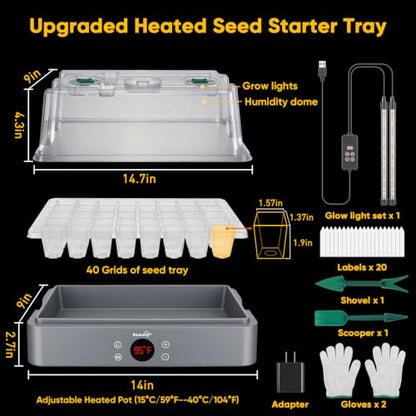 BlumWay 40-Cell Seed Starter Tray with Grow Light, Temperature Display