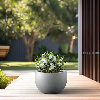 Kante Large Round Bowl Pale Gray Concrete Planter 20" Dia, Outdoor - color: Natural Concrete, size: 19.9" d
