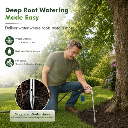 Deep Root Watering Tool for Trees with Trigger Handle & Fertilizer Bottle