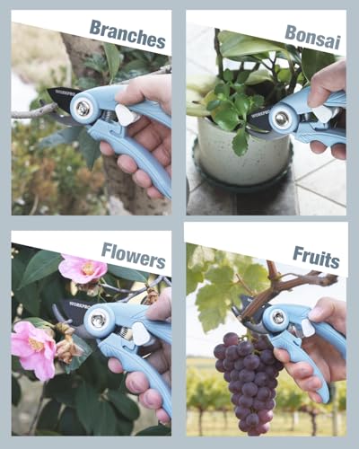 WORKPRO 6.9" Bypass Pruning Shears Gardening Scissors with SK5 Blade, Blue - color: Blue
