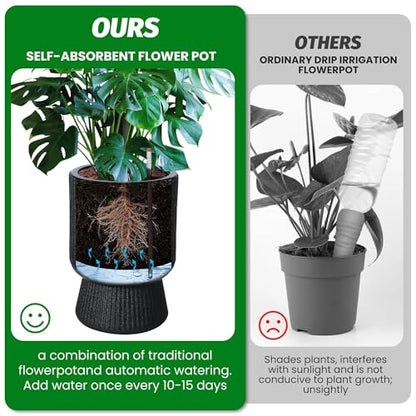 Garvee Self-Watering Planters, Set of 2, 14.2 Inch Tall Plant Pots - color: Black