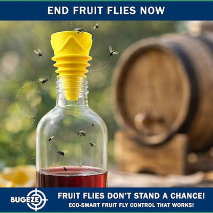BUGEZE USA Fruit Fly Trap Indoor Gnat Trap Reusable Bottle Top Catcher for Kitchen, Plants, Drain, Flies and Gnats Control, Orange Funnel Trap for Fruit Insects Bait Compatible for Home Use [2 Pack]