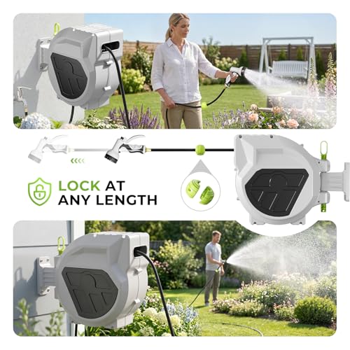 Retractable Garden Hose Reel, 1/2 Inch x 75ft, Wall Mounted Hose Reel - size: 1/ 2"75 FT