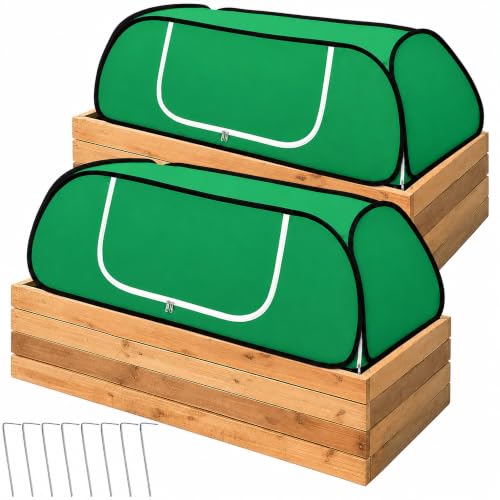 2Pc Pop Up Winter Garden Rows Plant Cover,Raised Bed Freeze Plant Protector - color: Green-2Pc