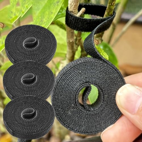 3Rolls Nylon Plant Ties Reusable Self Adhesive Plant Fastener Tape for Support Garden Supplies,200Ccm (Black) - color: Black