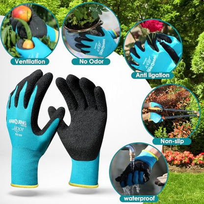 Breathable Nitrile Gardening Gloves 2 Pairs for Women, Anti-Slip Stretchy for Weeding Planting Chores DIY, Blue S/M/L - size: Large (Pack of 2)
