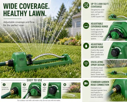 Oscillating Lawn Sprinkler with Adjustable Flow and Coverage Control