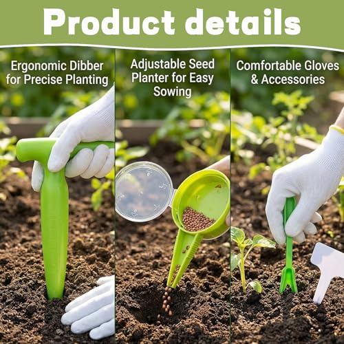 Seed Planter Tool, 17-Piece Gardening Kit with Seed Planter, Dibber, and Plant Labels, Ideal for Indoor and Outdoor Planting, Made of Durable Plastic Materials