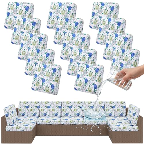 Smiry Waterproof Patio Cushion Covers, Stretch Outdoor Furniture Covers - color: Light Green, size: 14PCS