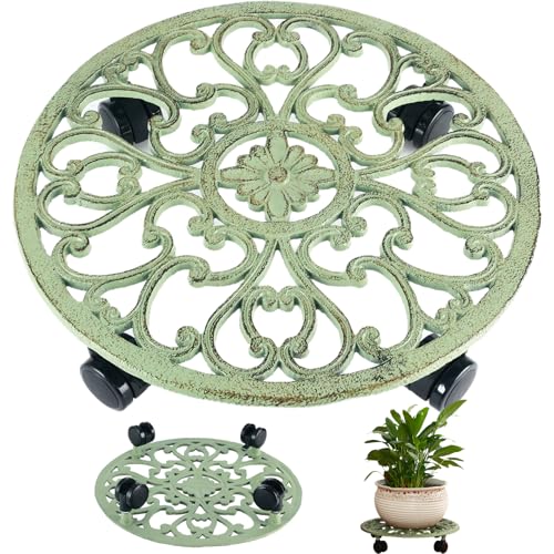 14 In Rolling Plant Stand with Wheels Metal Plant Caddy with Wheels 1 Pack - color: Retro Green, size: 14 inch: 1 pcs