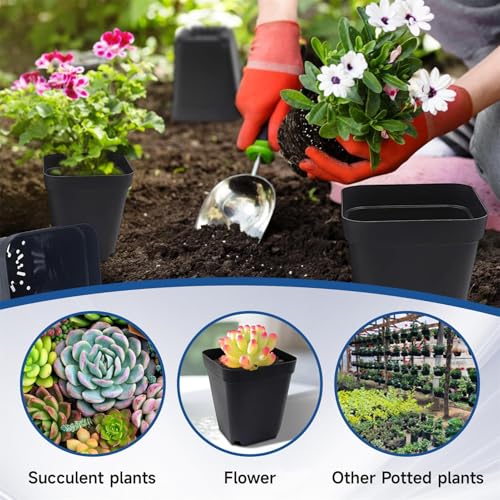 WFLNHB 5 Gallon Square Pot Square Plastic Plant Pots 10 Pcs Nursery Pot - color: Black, size: 5 Gallon-10 Pcs