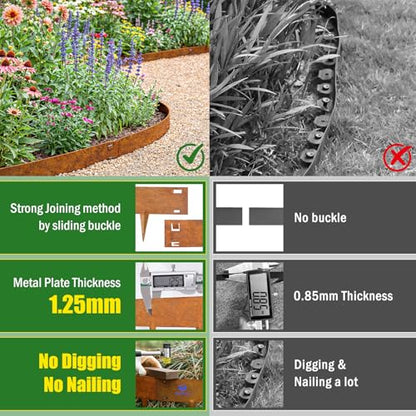 33ft. Metal Landscape Edging 5 inch (2.5" Above Ground, 2.5" Below Ground) - color: Powder-Coated Rust, size: 10 Pack (40 x 5IN)