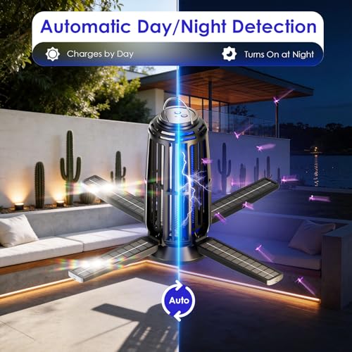 2 Pack Solar Bug Zapper Outdoor – 5000mAh Battery, 4200V Mosquito Zapper, USB-C Rechargeable & 4-Sided Solar Panels, Waterproof Portable Fly Zapper with LED Light for Patio, Garden, Camping, Backyard - color: 2 Pack, Black