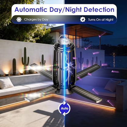 2 Pack Solar Bug Zapper Outdoor – 5000mAh Battery, 4200V Mosquito Zapper, USB-C Rechargeable & 4-Sided Solar Panels, Waterproof Portable Fly Zapper with LED Light for Patio, Garden, Camping, Backyard - color: 2 Pack, Black
