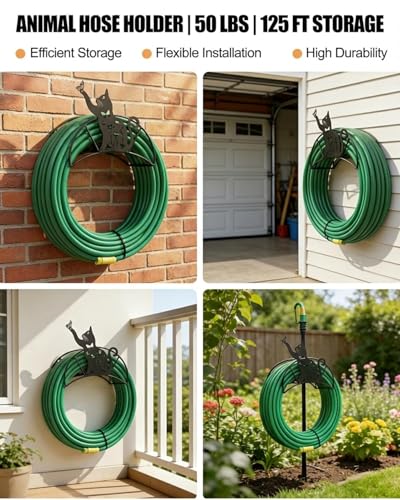 Cat Butterfly Garden Hose Holder Metal Wall Mount Heavy Duty Hanger125'5/8" - color: Funny Butterfly Cat