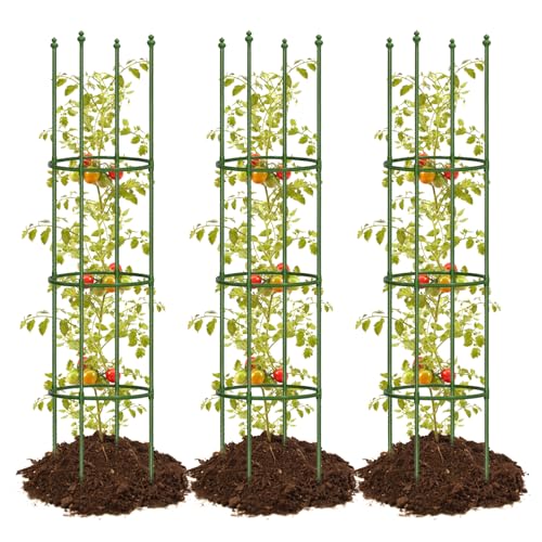 3 Pack 59 Inch Height Adjustable Tomato Cages for Garden - color: Green
