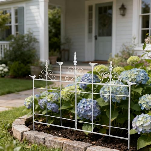 Vintage Metal Garden Fences Rustic Distressed White Decorative Fence Cast Iron Garden Edging Landscape Border Yard Stake Tall Picket Fence Outdoor Flower Bed Lawn Panels - color: White