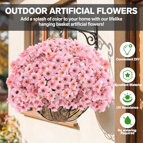 Powbrace 22 Pack Artificial Flowers for Outdoor Indoor Fake Plants(Pink) - color: Pink, size: 22 Bundles