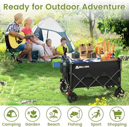 Blomoba Collapsible Wagon Cart, 150L Foldable Wagon with Wide Wheels, Black - color: Black, size: Large Without Tailgate