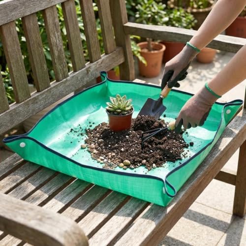 Repotting Mat for Indoor Gardening, Green 26 X 26 Inches Square Plant Transplanting Pad with Snap Corners - color: Green, size: 26 x 26 Inches