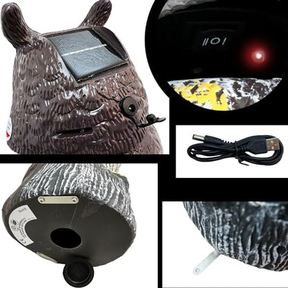 GIFTEXPRESS 1Pcs Solar Power Owl Decoy – 17" Motion Sensor Pest Repellent with Rotating Head, LED Eyes & Sound – Fake Horned Owl for Garden, Yard, Balcony, Farm, Patio, Roof, Lawn- Life Size