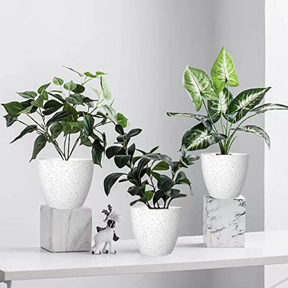 Vanavazon Plant Pots 9/8/7 Inch Set of 3 Flower Pots Indoor Outdoor Plastic Planters with Drainage Hole and Tray (Speckled White) - color: White