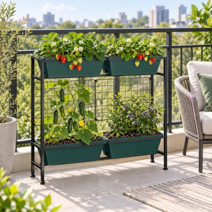 OYEAL Raised Garden Bed with Legs & & Trellis 32" Tall Vertical Herb Garden Planter Indoor Outdoor Elevated Flower Beds for Gardening, Vegetables, Herbs, Patio, Balcony, Backyard, Green - color: Green