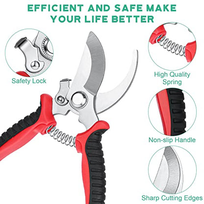 Lothee 4 Pcs Garden Pruning Shears Bypass Blade, Green, Yellow, Gray, Red