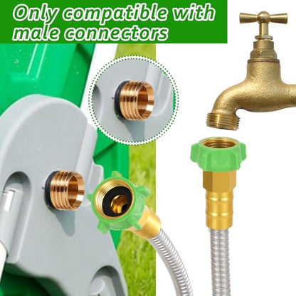 2ft Short Garden Hose with Female to Female Stainless Steel Leader Hose Connector - Flexible Metal Water Hose for Hose Reel, Cart, Garden Faucet Connection,Outdoor Watering Car Pet Cleaning
