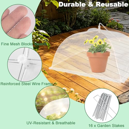 4 Packs Mesh Plant Cover with Ground Stakes, Pop-up Mesh Plant Protector