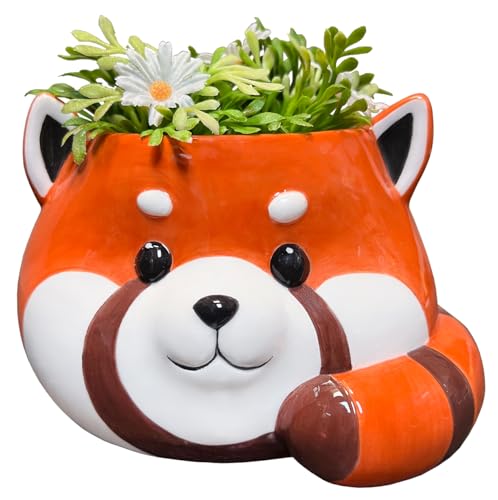 Streamline Imagined Red Panda Ceramic Planter, Decorative Plant Pot, 5.75 x 5 x 4 inches - color: Red