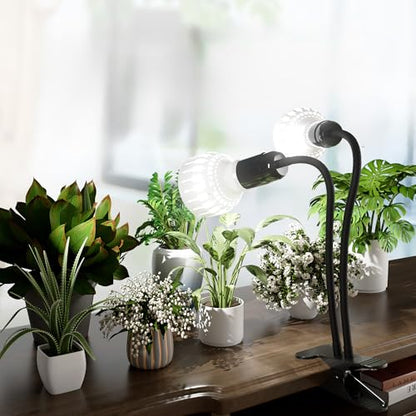 GooingTop Grow Light,24W (160Watts Equiv) 5000K White Full Spectrum LED Growing Lamp Clip on Desk for Indoor Plants,Bulbs Replaceable & Non-dimmable (Black, 160W) - size: 160W
