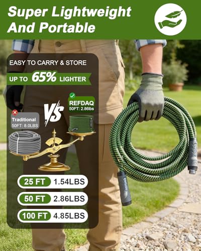 Garden Hose, Flexible Ultra Lightweight Durable, Kink-Free Water Hose with 10 Function Sprayer - Non-Shrinking, Easy to Store, All-Weather, High-Pressure (50FT)